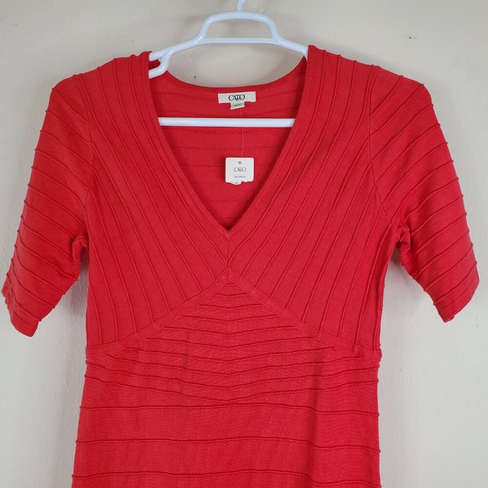 Cato Red Knit Ribbed Texture V-Neck Bodycon Dress Size M